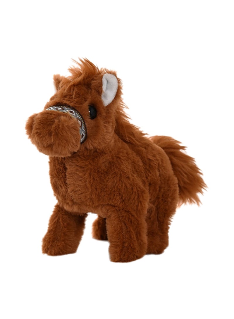 Dark Brown Horse Electronic Pet Plush Toy With Simulated Barking Sound, Can Walk, Interactive Toy Suitable For Children And Babies - Image 1